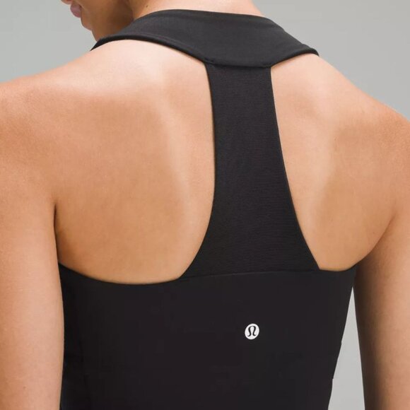 LULULEMON Throwback Scoop Neck Racerback Mesh Tank Top Black Bra Light Support - Picture 2 of 4